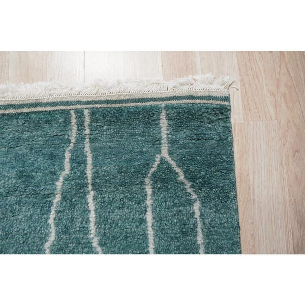 Green 4 ft. x 12 ft. Hand Knotted Wool Transitional Modern Flat Weave Area Rug