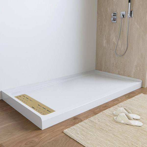 60 in. L x 32 in. W Alcove Shower Pan Base with Left Drain