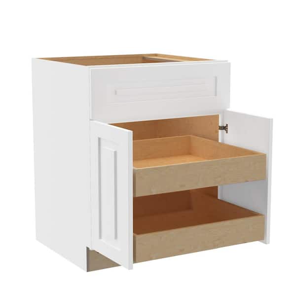 Home Decorators Collection Grayson 27 in. W x 24 in. D x 34.5 in. H Assembled Plywood Base Kitchen Cabinet in Pacific White with 2ROT Soft Close