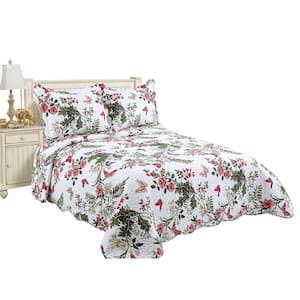 3-Piece Floral Cotton Blend Reversible Full/Queen Quilt Set
