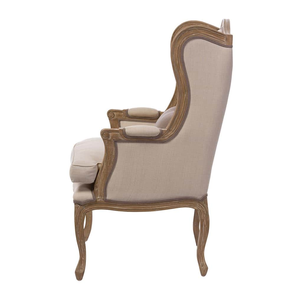 Majestic Beige Wingback Handcrafted Wood Accent Chair