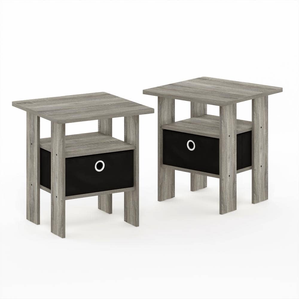Contemporary Oak Gray Rectangular End Table with Drawer, Set of 2