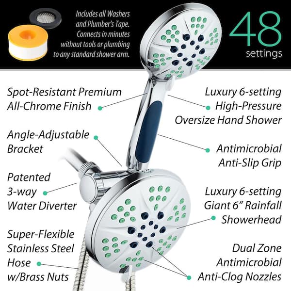 NOTILUS Antimicrobial High Pressure Luxury Spa Hand Shower 6 settings 