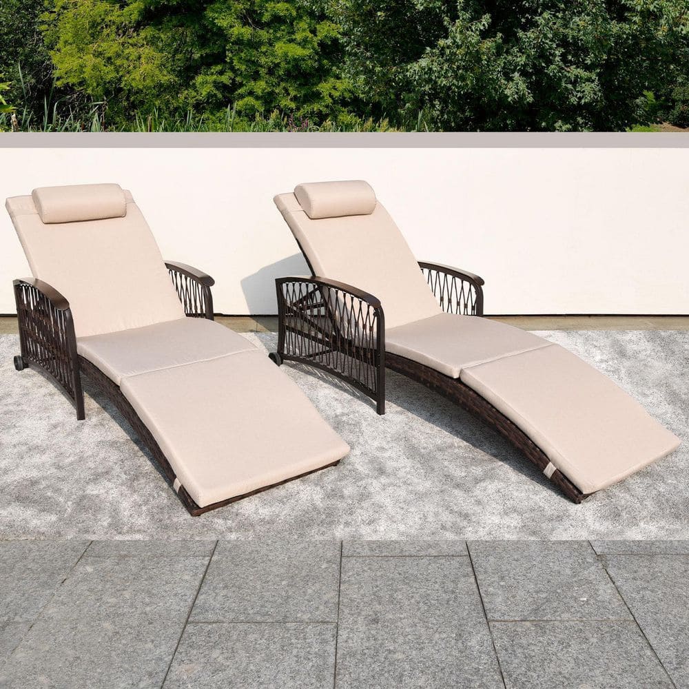 2-Piece Wicker Outdoor Recliner Patio Chaise Lounge with Khaki Cushions, 5-Position Backrest, Wheels price history on PriceWatchPro