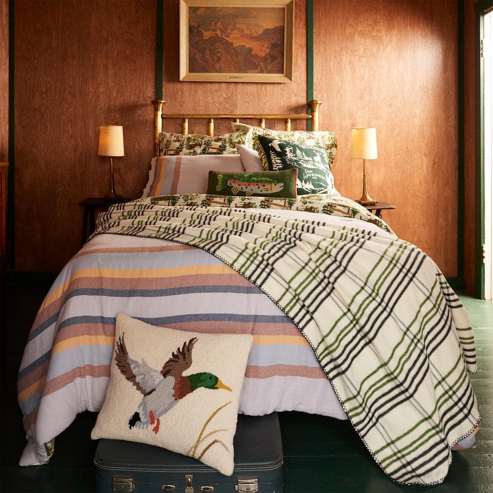 Cream and Gray Plaid Ultra Soft Wool Throw Blanket
