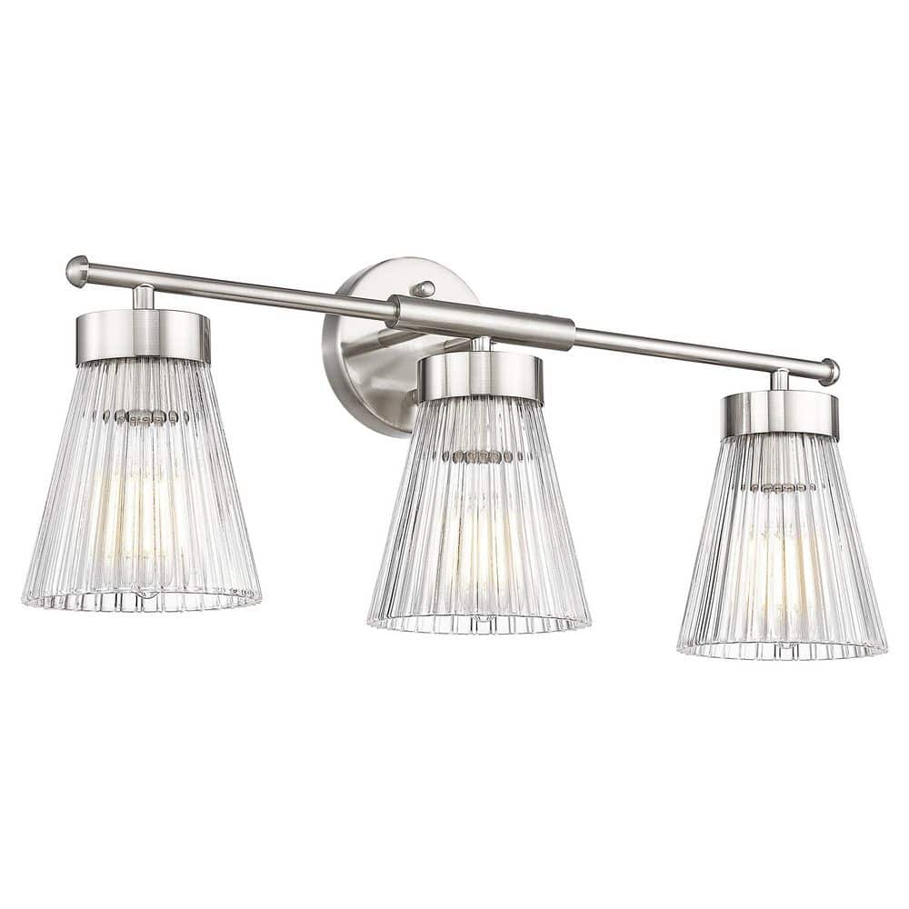 24.1 in. 3 Light Brushed Nickel Vanity Light with Glass Shade price history on PriceWatchPro