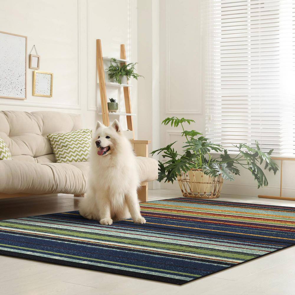 Multicolor Striped Non-Slip Synthetic Area Rug 3'3" x 5'