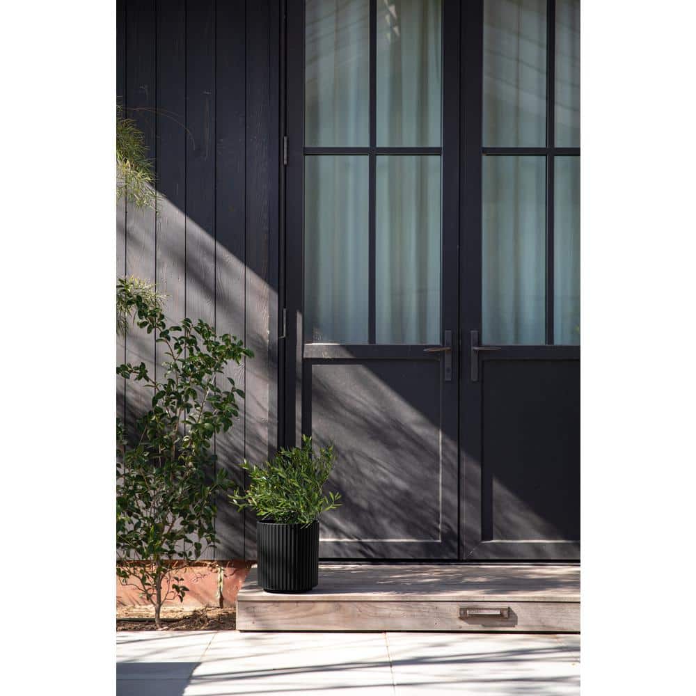 Demi Series 12" Black Plastic-Stone Round Planter