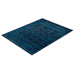 Black 6 ft. 2 in. x 8 ft. 2 in. Fine Vibrance One-of-a-Kind Hand-Knotted Area Rug