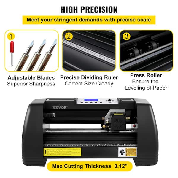 Vinyl Cutter Machine 14 in. Adjustable Force and Speed Desktop LED Plotter  Printer for Making Sign Label, Black