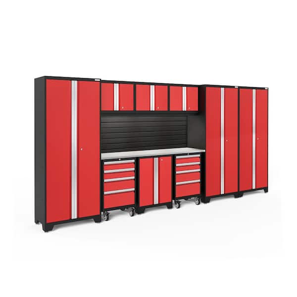 NewAge Products Bold Series 162 in. W x 76.75 in. H x 18 in. D 24-Gauge Steel Garage Cabinet Set in Red (10-Piece)
