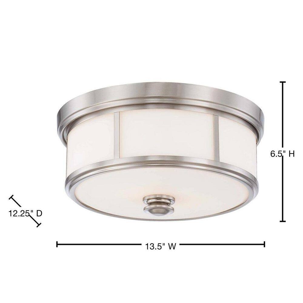 Elegance Brushed Nickel Flush Mount with Etched Opal Glass, 2-Light