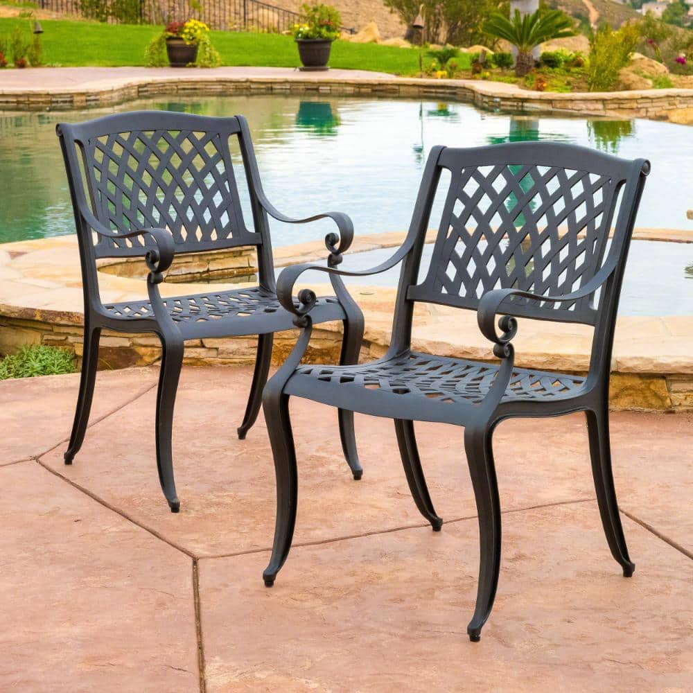 Luminea Black Aluminum Outdoor Dining Chair with Scroll Design, Lattice Pattern and Cabriole Legs(Set of 2) price history on PriceWatchPro