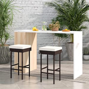 Metal Outdoor Bar Stools with Off White Cushion (set of 2)