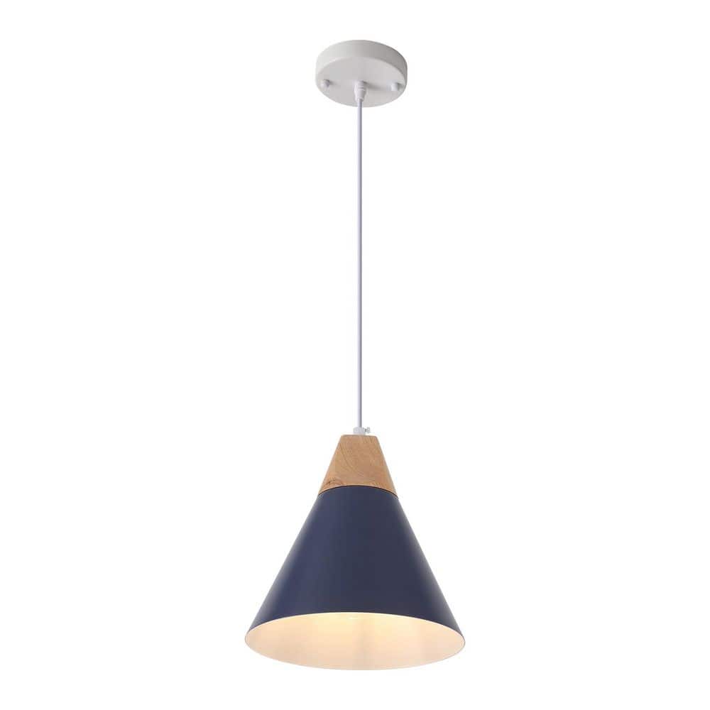 "1-Light 9.4"" Blue Industrial Cone Kitchen Island Pendant Light with Wood Accents for Dining Room Bedroom Living Room" price history on PriceWatchPro