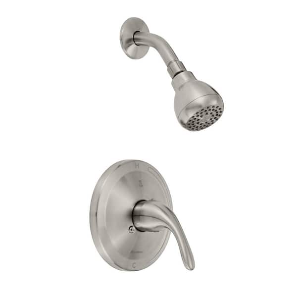 Glacier Bay Builders Single Handle 1-Spray Shower Faucet 1.8 GPM with Ceramic Disc Valves, Integral stops in Brushed Nickel