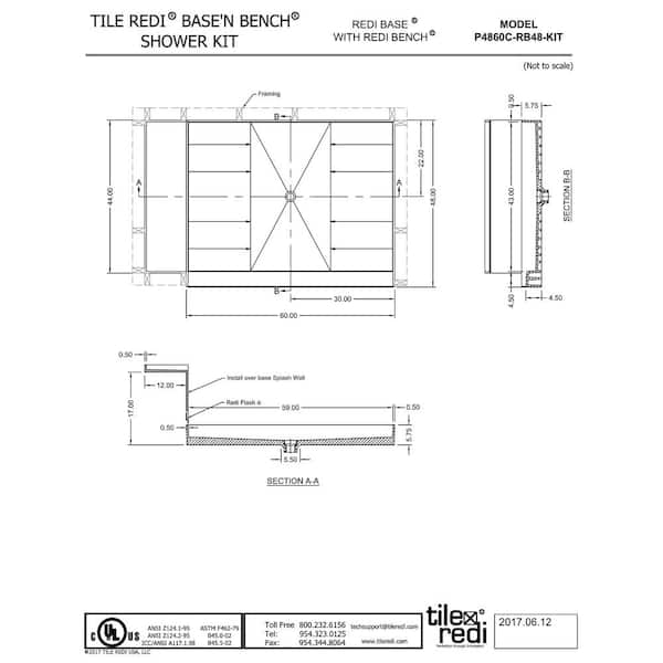 Tile Redi Base N Bench 48 in. x 72 in. Alcove Shower Base and