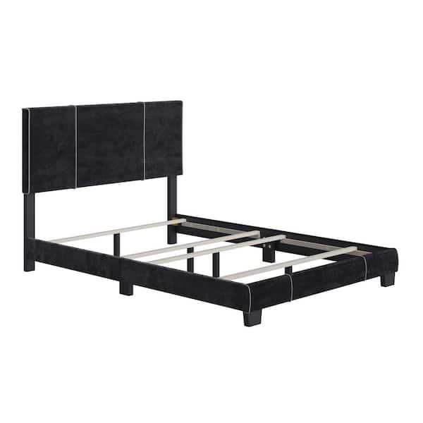 Boyd Sleep Lucena Black Velvet Queen Size Upholstered Bed Frame with Headboard