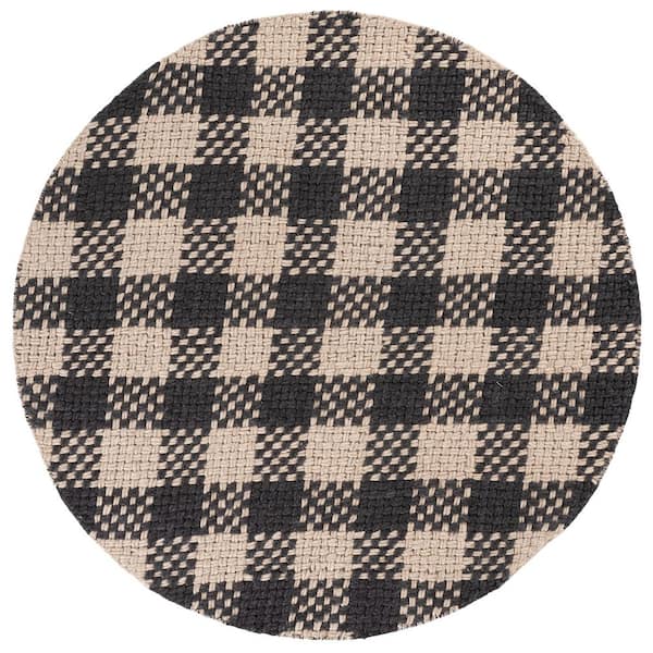 Natural Fiber Couture 6 ft. x 6 ft. Black/Beige Check Round Rug