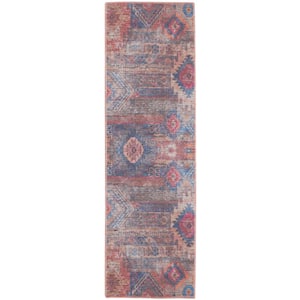 57 Grand Machine Washable Multicolor 2 ft. x 10 ft. Distressed Transitional Runner Area Rug