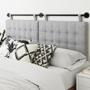 Remi King 71 in. W Button Tufted Gray/Black King Wall Mount Upholstered Panels Adjustable Straps Metal Rail Headboard