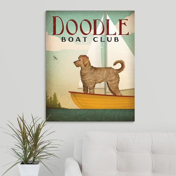 Doodle Boat Club Sailboat by Ryan Fowler 14x11 Labradoodle Lake Signs Dogs Print 