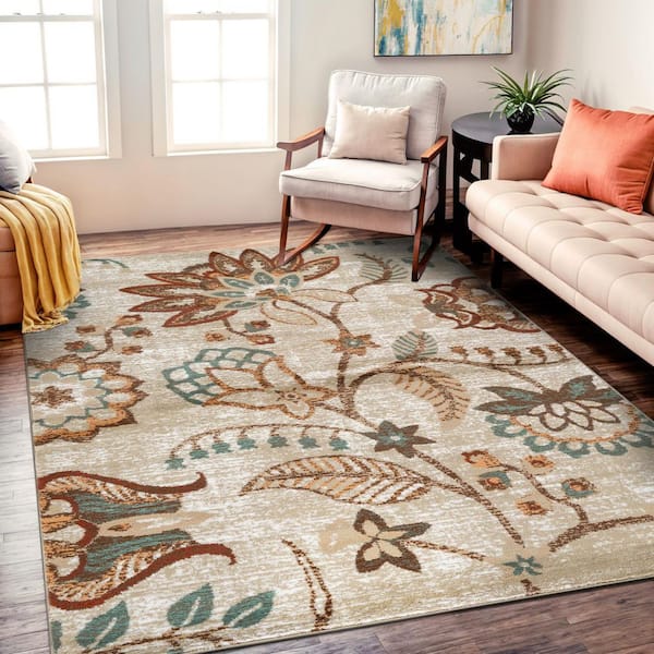 Floral Medallion Beige 4' x 6' Area Rug