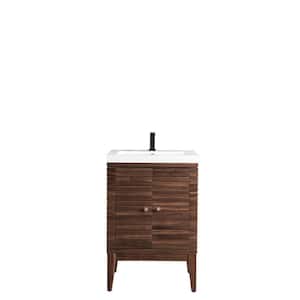 Linden 23.6 in. W x 18.1 in. D x 35.5 in. H Bath Vanity in Mid Century Walnut with White Glossy Top