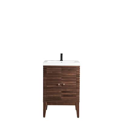 Linden 23.6 in. W x 18.1 in. D x 35.5 in. H Bath Vanity in Mid Century Walnut with White Glossy Top