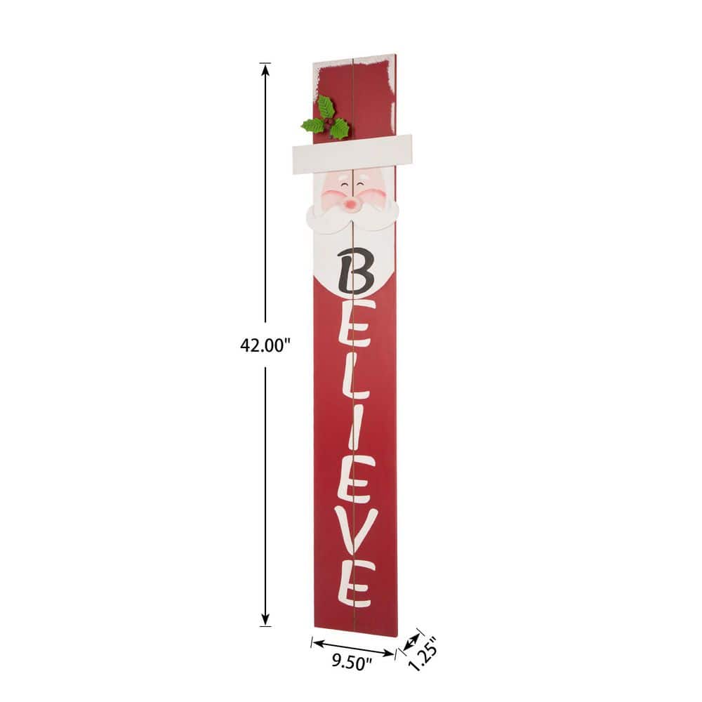 Red and White 42" Wooden Santa Porch Sign with Believe Letters