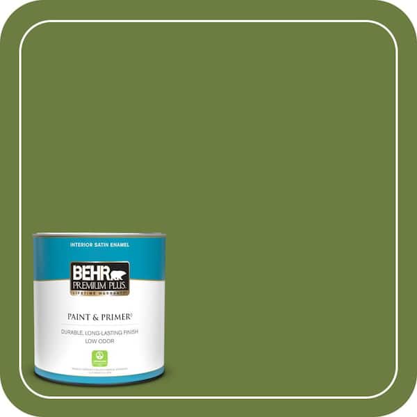 BEHR PREMIUM PLUS 1 qt. #M350-7 Healing Plant Satin Enamel Low Odor Interior Paint & Primer
