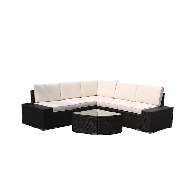 maocao hoom PE Rattan Wicker Outdoor Patio Sectional Set with Beige Cushions (6-Piece)