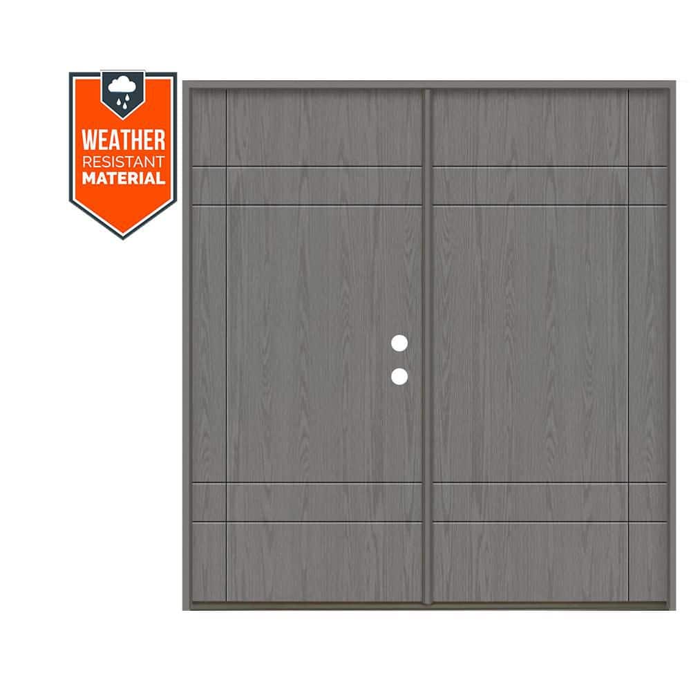 SUMMIT Modern 72 in. x 79 in. Left-Active/Inswing Solid Panel Malibu Grey Stain Double Fiberglass Prehung Front Door price history on PriceWatchPro