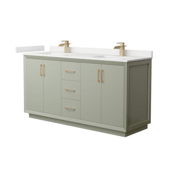 Wyndham Collection Strada 66 in. W x 22 in. D x 35 in. H Double Bath Vanity in Light Green with White Quartz Top