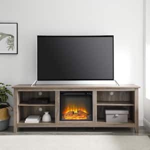 70 in. Wood Modern Classic TV Stand with Electric Fireplace fits TVs up to 80 in. in Grey Wash