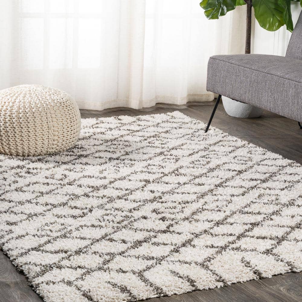 JONATHAN Y Algaida Moroccan Diamond Shag Beige/Dark Gray 8 ft. x