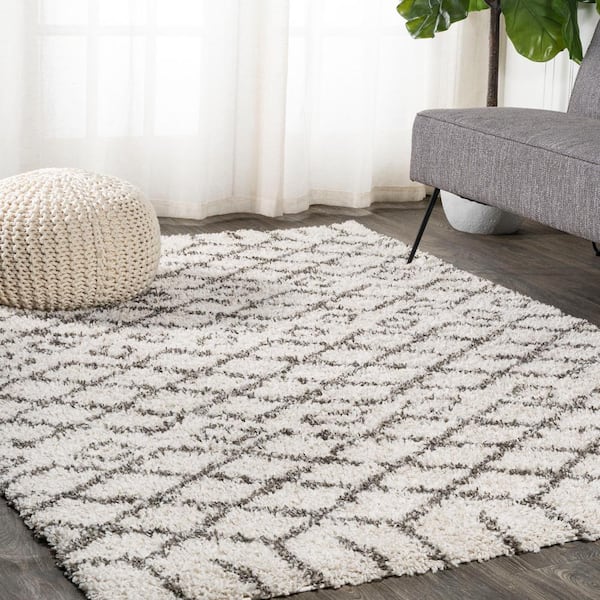Algaida Moroccan Diamond Shag Beige/Dark Gray 8 ft. x 10 ft. Area Rug