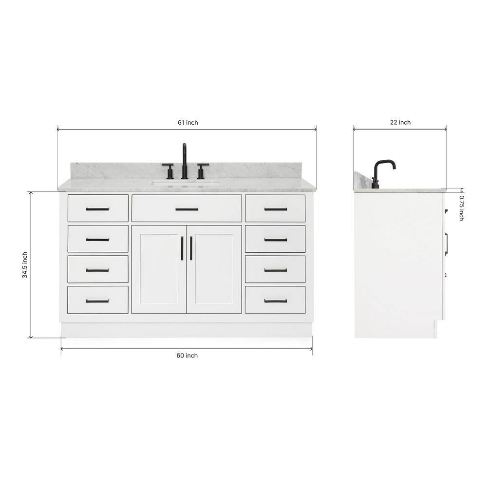 Hepburn 61" White Marble Top Single Basin Vanity Set