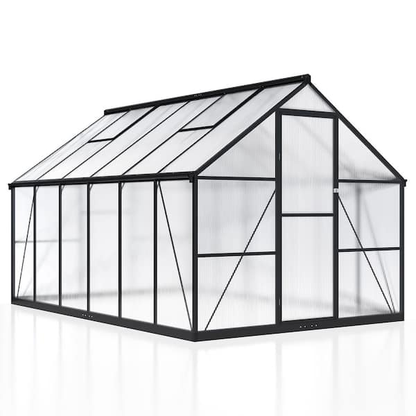 8 ft W x 12 ft D Black Polycarbonate Greenhouse with Quick Assembly and Roof Ventilation