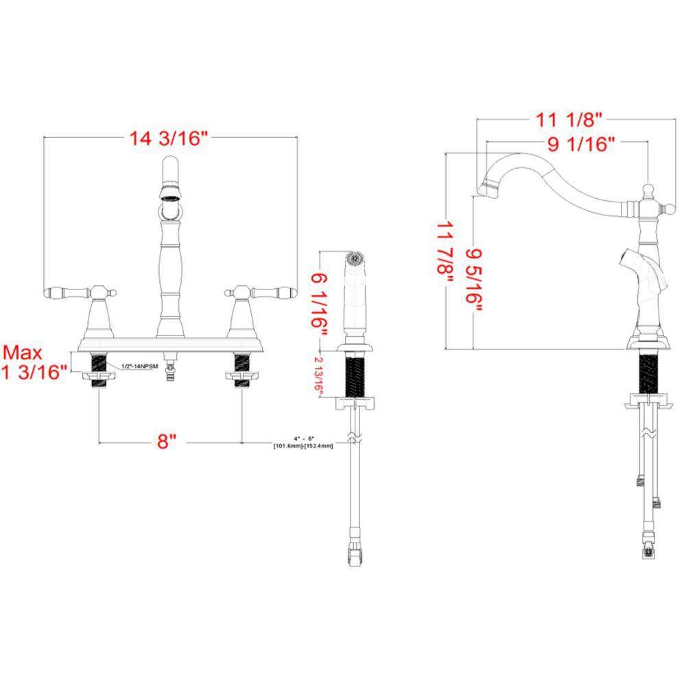 Oil Rubbed Bronze Double Handle Kitchen Faucet with Side Sprayer