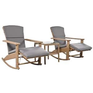 3-Piece Wicker Outdoor Rocking Chair Set Patio Bistro Conversation Set with Adjustable Rockers and Table, Gray Cushion