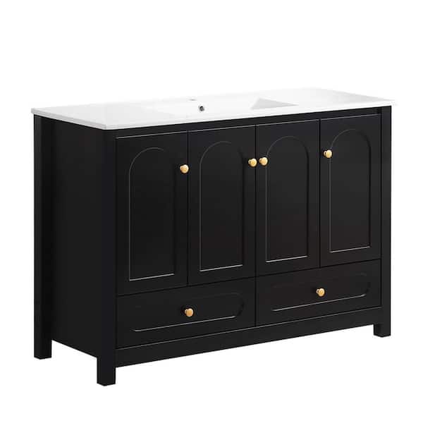 Zuri 46.93 in. W Freestanding Bath Vanity Cabinet without Top in Black with 4 Soft Close Doors and 2 Drawers
