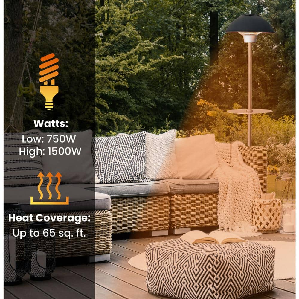 Hanover Black Stainless Steel Electric Infrared Patio Heater with Built-in Table