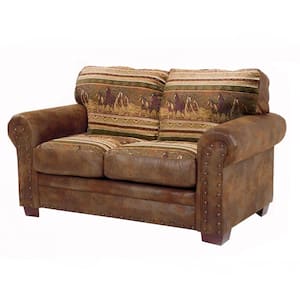 Wild Horses 67 in. Brown/Tan Pattern Microfiber 3-Seat Loveseat with Removable Cushions