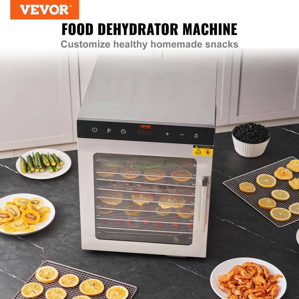 Stainless Steel 10-Tray Food Dehydrator with Adjustable Thermostat