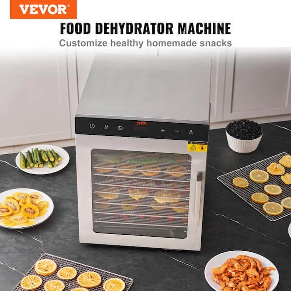 VEVOR Food Dehydrator Machine w/10 Stainless Steel Trays, 800-Watts Silver Food  Dryer w/Adjustable Temperature, FDA Listed SPF100548800WDQGIV1 - The Home  Depot