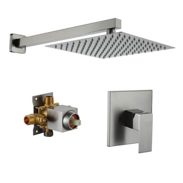 1-Spray Pattern with 1.8 GPM 10 in. with Wall Mount Square Fixed Shower Head in Brushed Nickel (Valve Included)