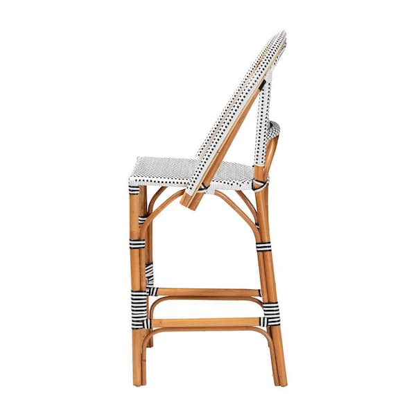 Genica 27.1 in. Black and White Weaving Rattan Bar Stool