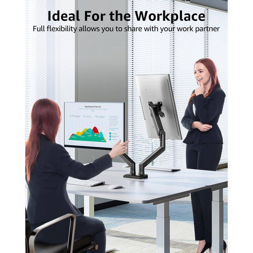 Freelift Dual Monitor Desk Mount Fits 13-32 Inch Screens Height Adjustable Arms VESA Gas Spring Black - Thumbnail 4