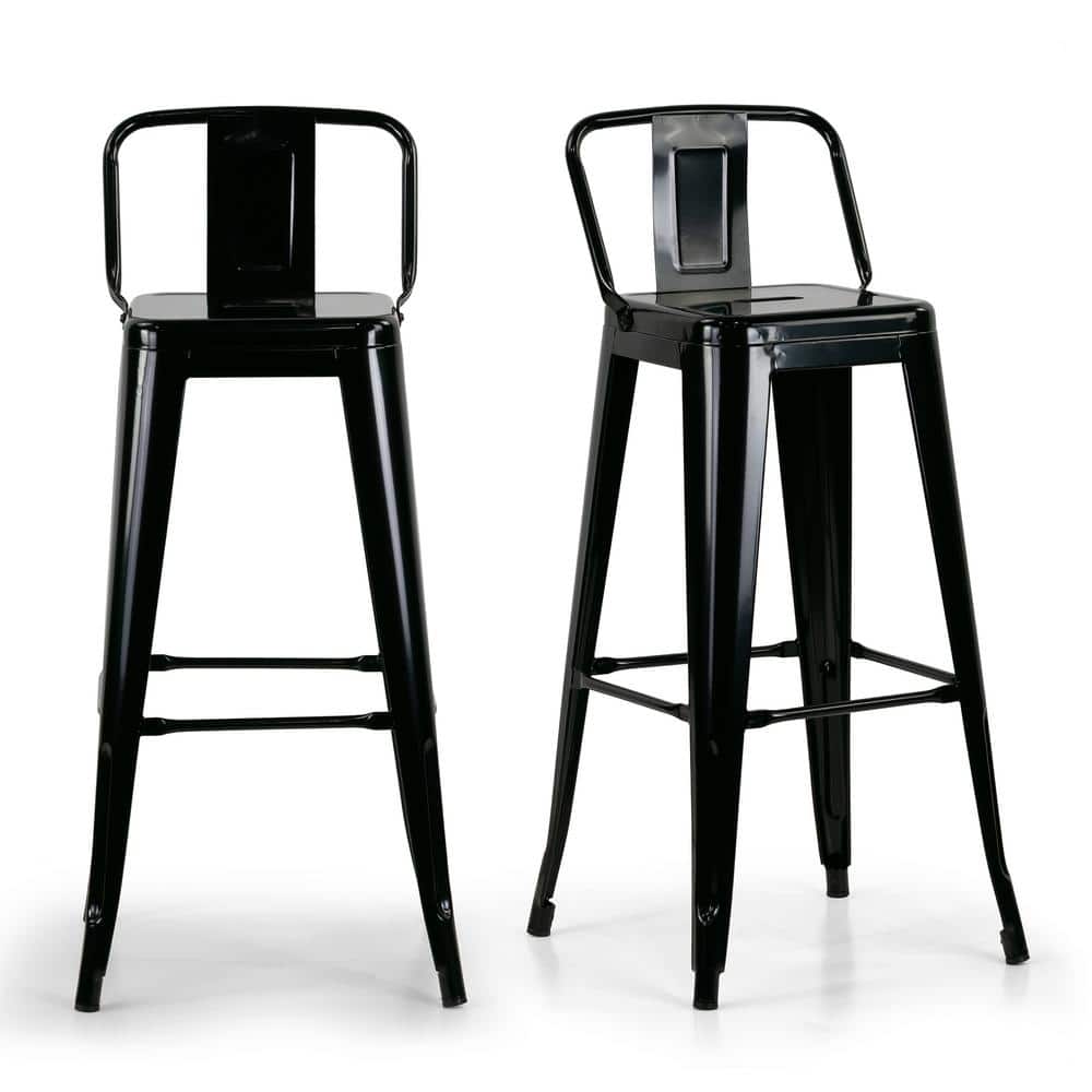 Rayne Industrial Black Metal Bar Stool with Curved Back - Set of 2